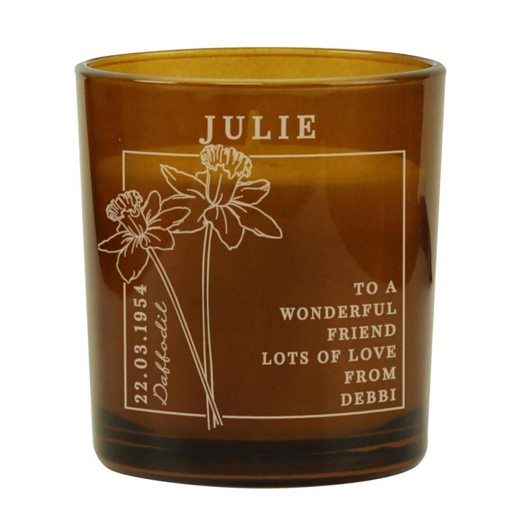 Personalised March Daffodil Birth Flower Amber Glass Jar Candle £8.99